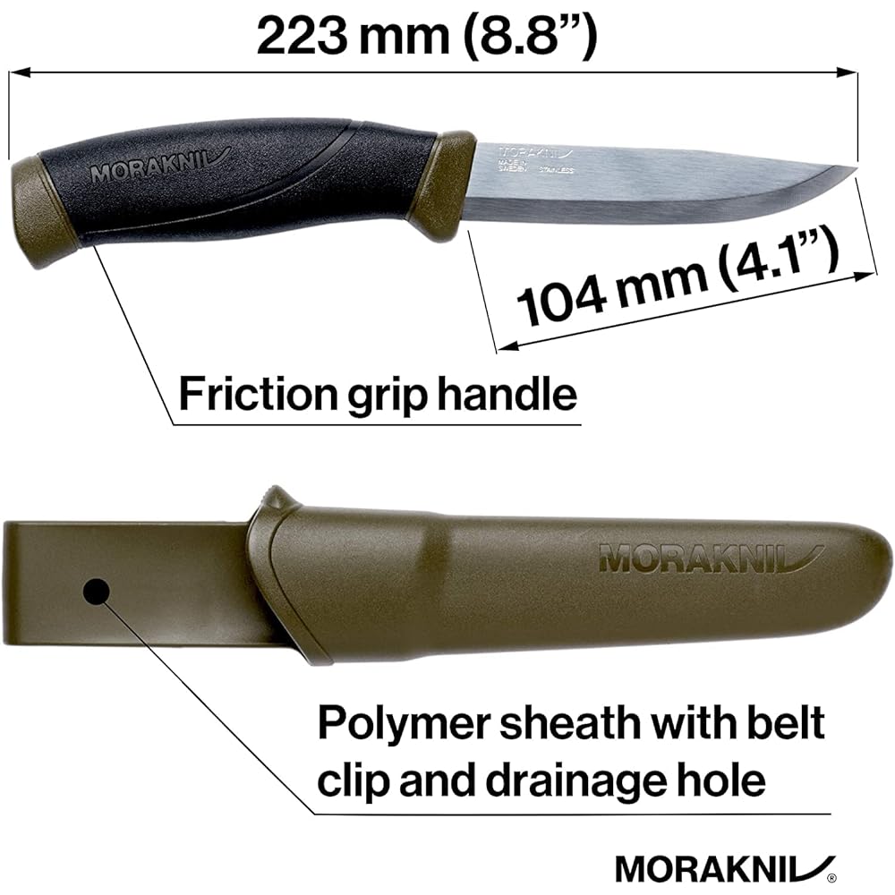 Morakniv Companion Stainless Steel Outdoor Knife Camping Knife MG (Military Green)