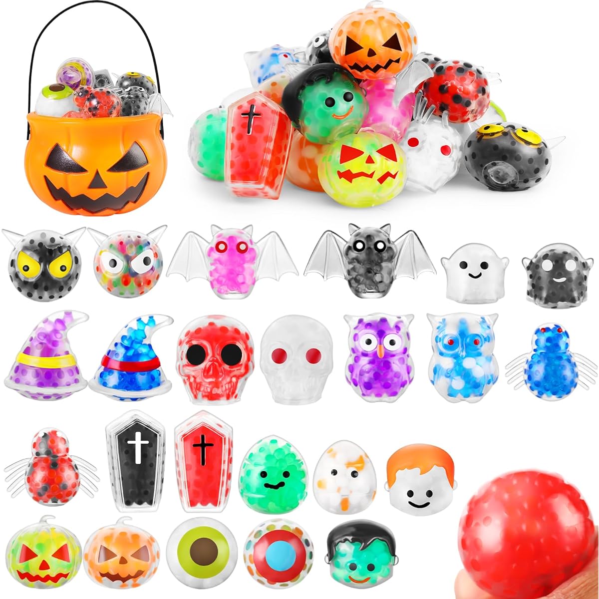 SCIONE 24pcs Halloween Party Favors Squishy Toys with Water Beads Stress Relief Squishy Fidget Toys Classroom Giveaways Birthday Gifts Halloween Goodie Bag Stuffers