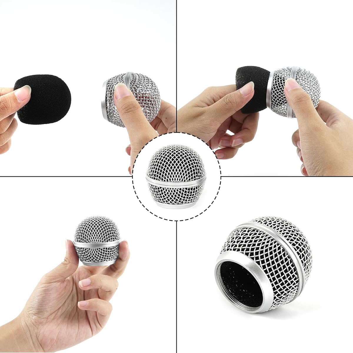 Musiin Microphone Replacement Grill for Shure SM58 SM58-LC SM58S BETA 58A SV100 PGX24 SLX4 Mic Head Cover Mic Ball Head Mesh Grill Capsule Parts
