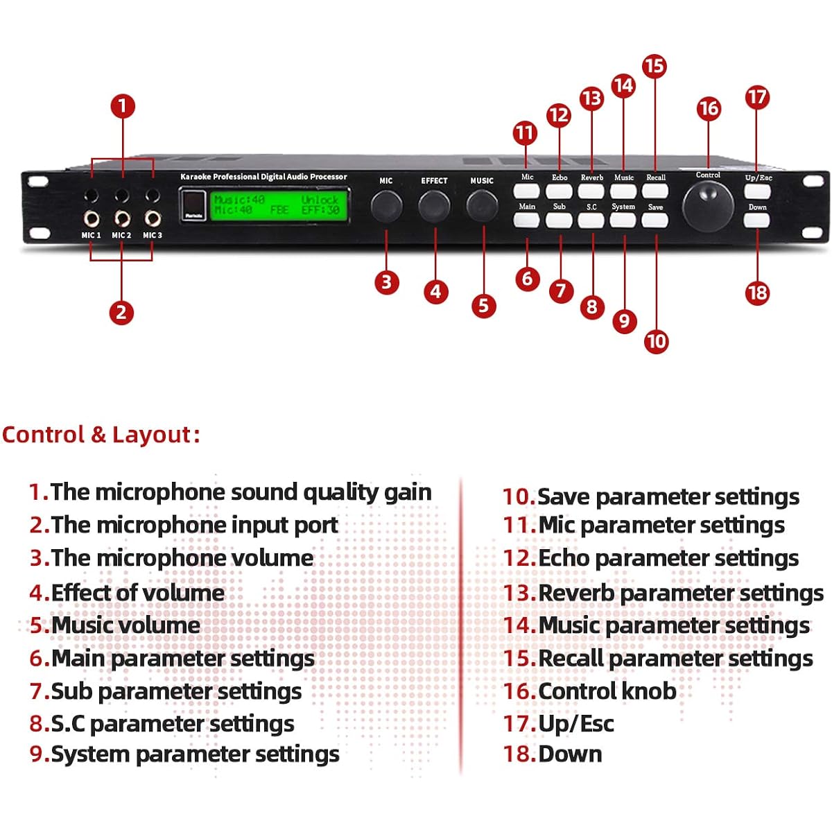 Depusheng X5 Karaoke Professional Digital Audio Processor Configurable with PC Interface Anti-Howling