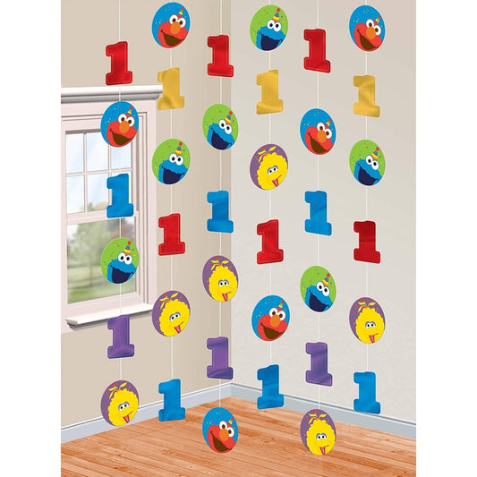 1st Birthday Elmo String Decorations 6pcs Party Supplies Elmo Sesame Street Fun 1