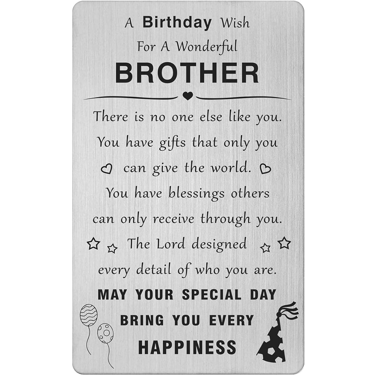 Brother Birthday Card Birthday Gift for Brother Special Birthday Greeting Card Metal Engraved