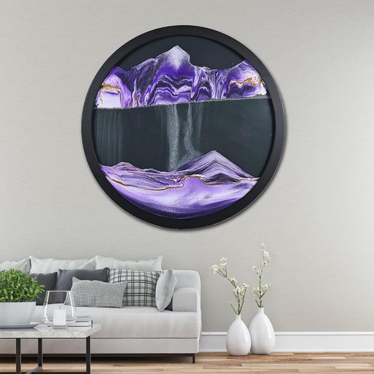 17.3" Moving Sand Art Decor 360 Degree Rotation 3D Sand Painting Wall Art Mounted Glass Crafts 3D Deep Sea Sand Scenery Living Room Decor Flowing Sand Gift Relax Mood Home Office Decoration