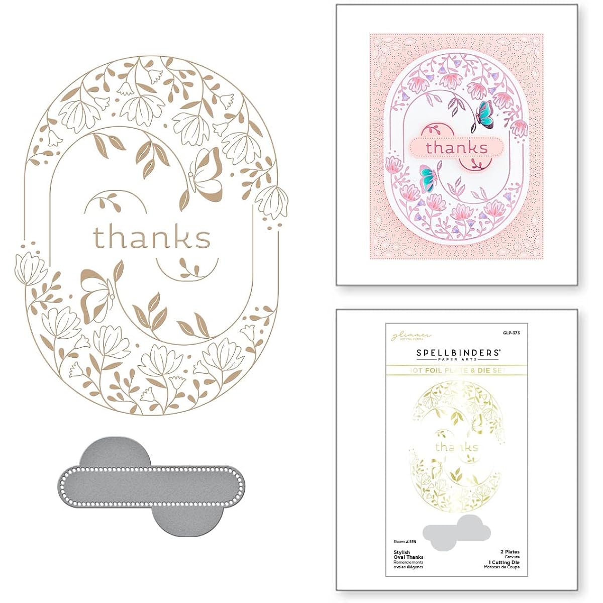 Spellbinders Stylish Oval Thank Glimmer Hot Foil Plate & Die Set Metal