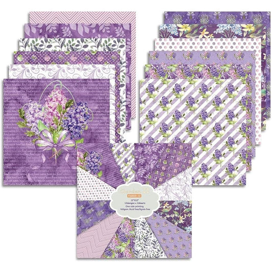 12" x 12" Lavender Flower Leaf Purple Pattern Decorative Craft Paper Pads 24 Sheets Single Sided Scrapbook Paper 160GSM Scrapbooking Card Making Album Supplies