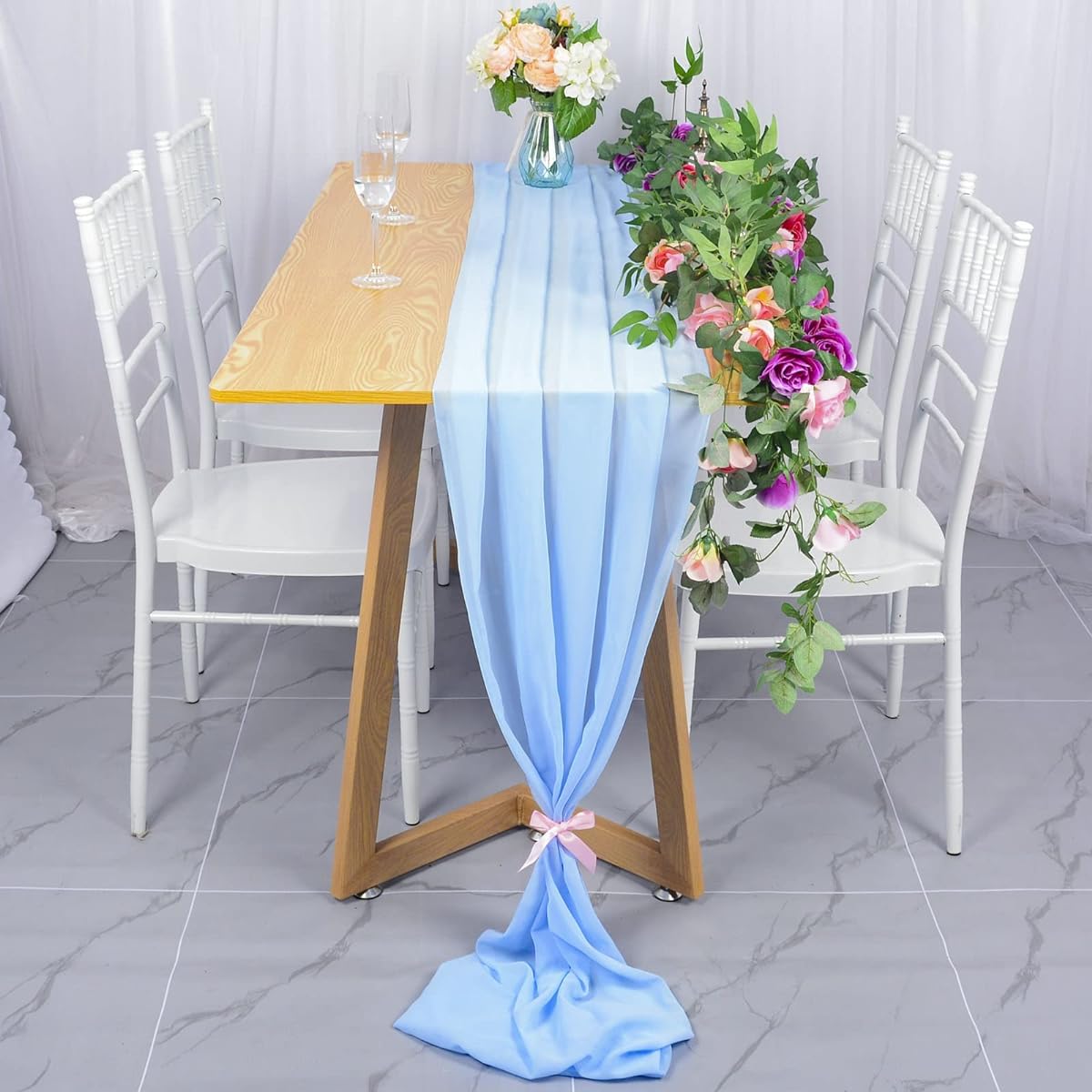 Chiffon Table Runner 29" x 120" Sky Blue Sheer Table Runner Romantic Wedding Runner Chiffon Draping Table Runner Rustic Wedding Party Decorations (1, Sky Blue)