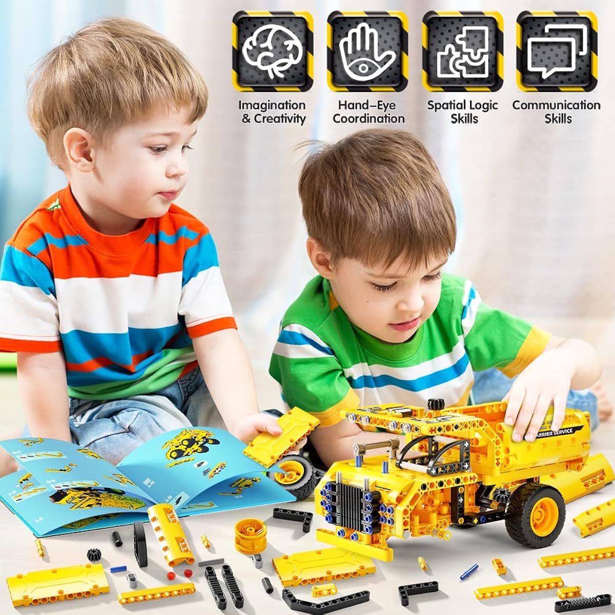 Jyusmile STEM Toys Building Toys for Ages 6 7 8 9 10 11 12 Kids Boys Girls - 2 in 1 Truck Plane Take Apart Toy 361 Pieces DIY Building Blocks Kit Engineering Construction Toys