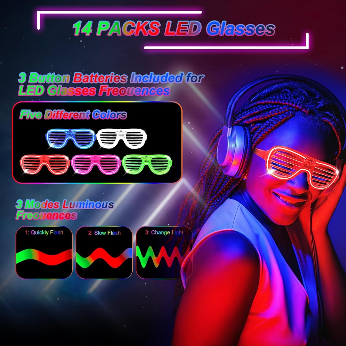 Glow Party Supplies 140pcs Foam Glow Sticks 26pcs LED Glasses 14pcs Glow Sticks 100pcs Perfect for Various Glow Party Events like Christmas/Halloween/Easter/Wedding Party