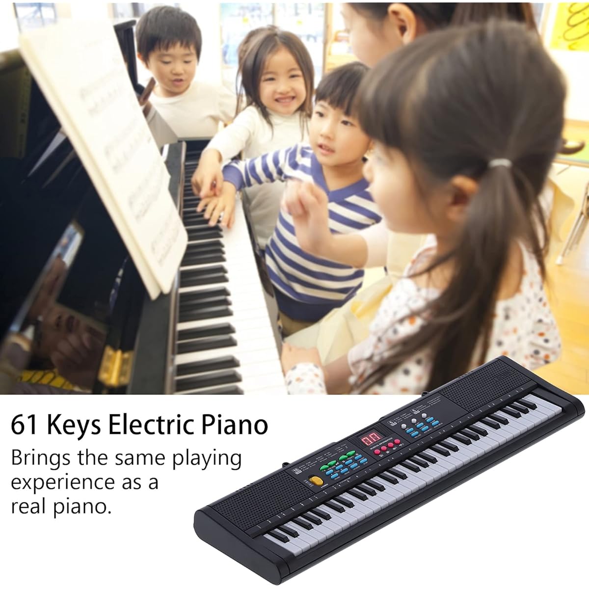 61 Key Piano Portable Electronic Keyboard Musical Instrument for Beginners Black