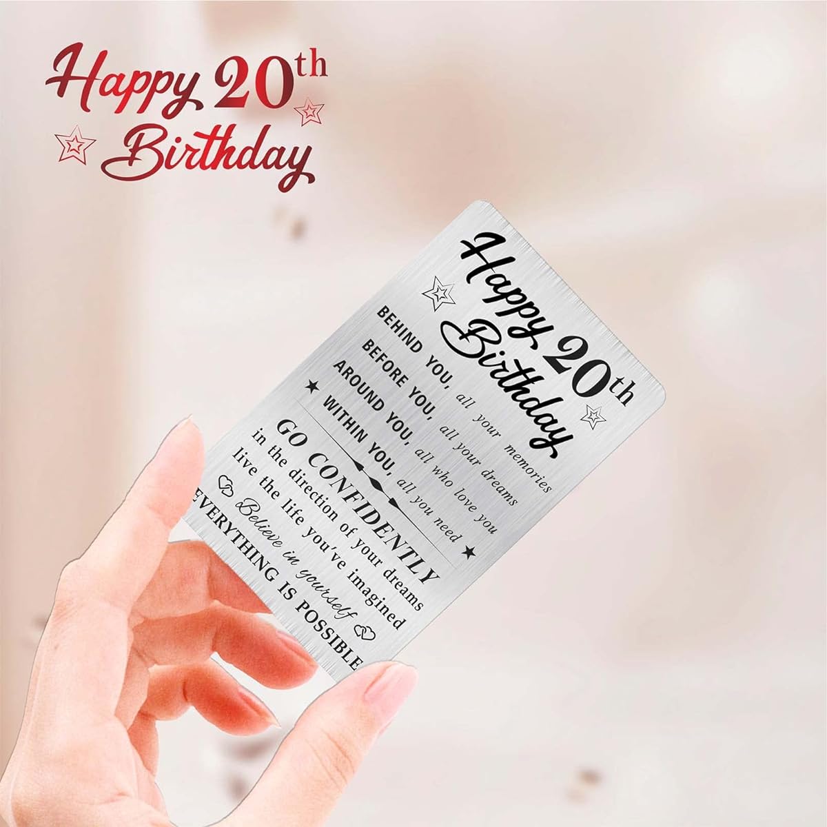 MOQIYXL Happy 20th Birthday Card Men Women Small Engraved Wallet Card 20th Birthday Gift