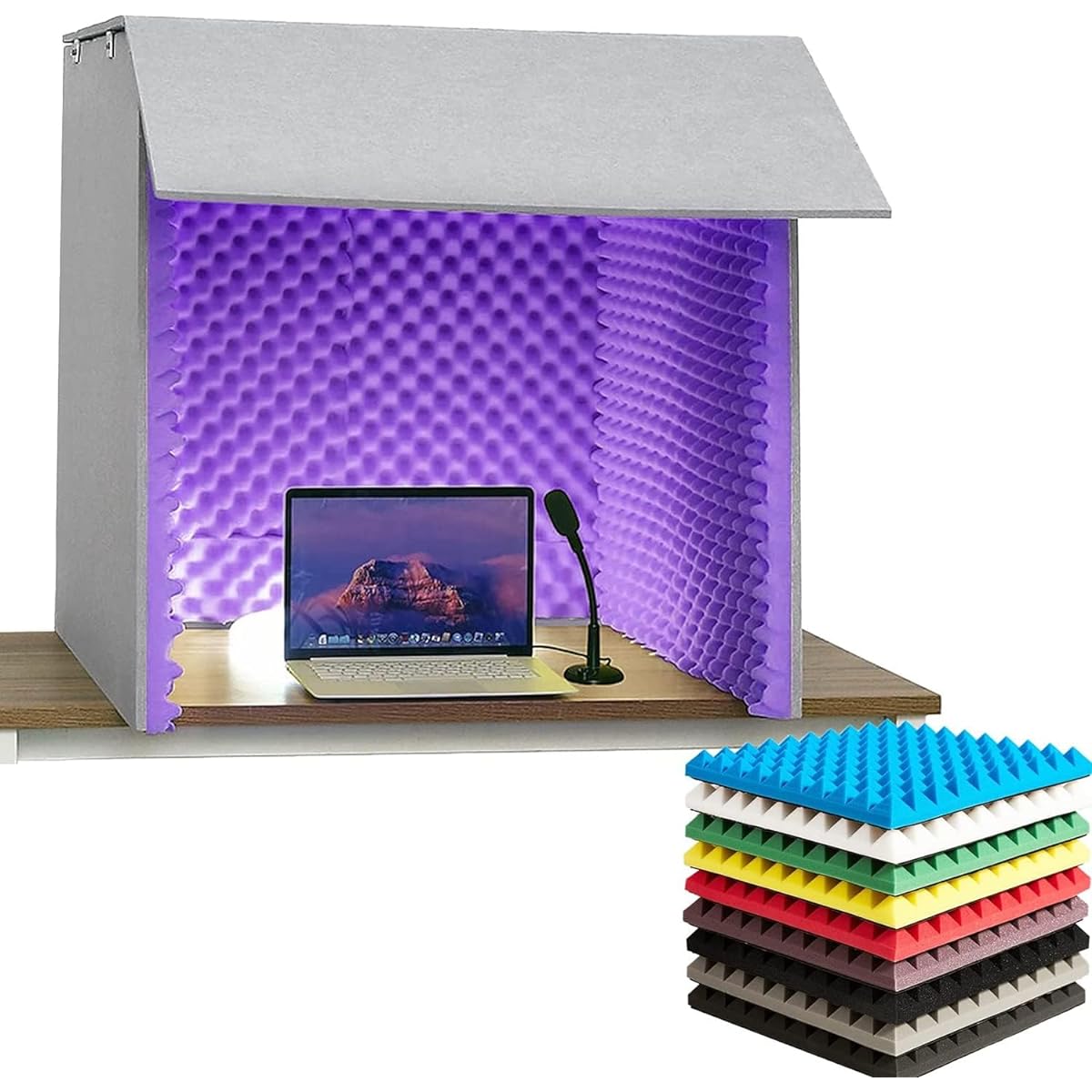 Portable Soundproof Foam Panels Soundproof Booth Desktop Soundproof Cover Vocal Recording Booth Sound Booth Microphone Soundproof Acoustic Foam Panels for Studio Vocal Audio Music 80x80x80CM purple