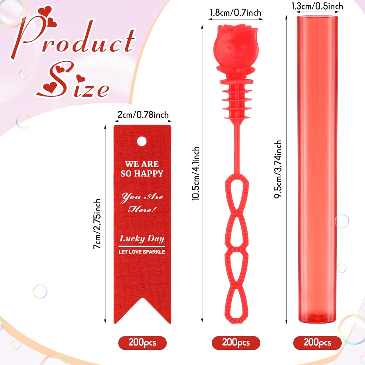 Foilswirl 200 Pack Valentine Wedding Rose Mini Bubble Wands Set, 0.5oz Red Rose Bubble Wands with Cards and Rope, Appreciation Party Favors Toys for Girls and Boys Valentine's Day Anniversary with Liquid