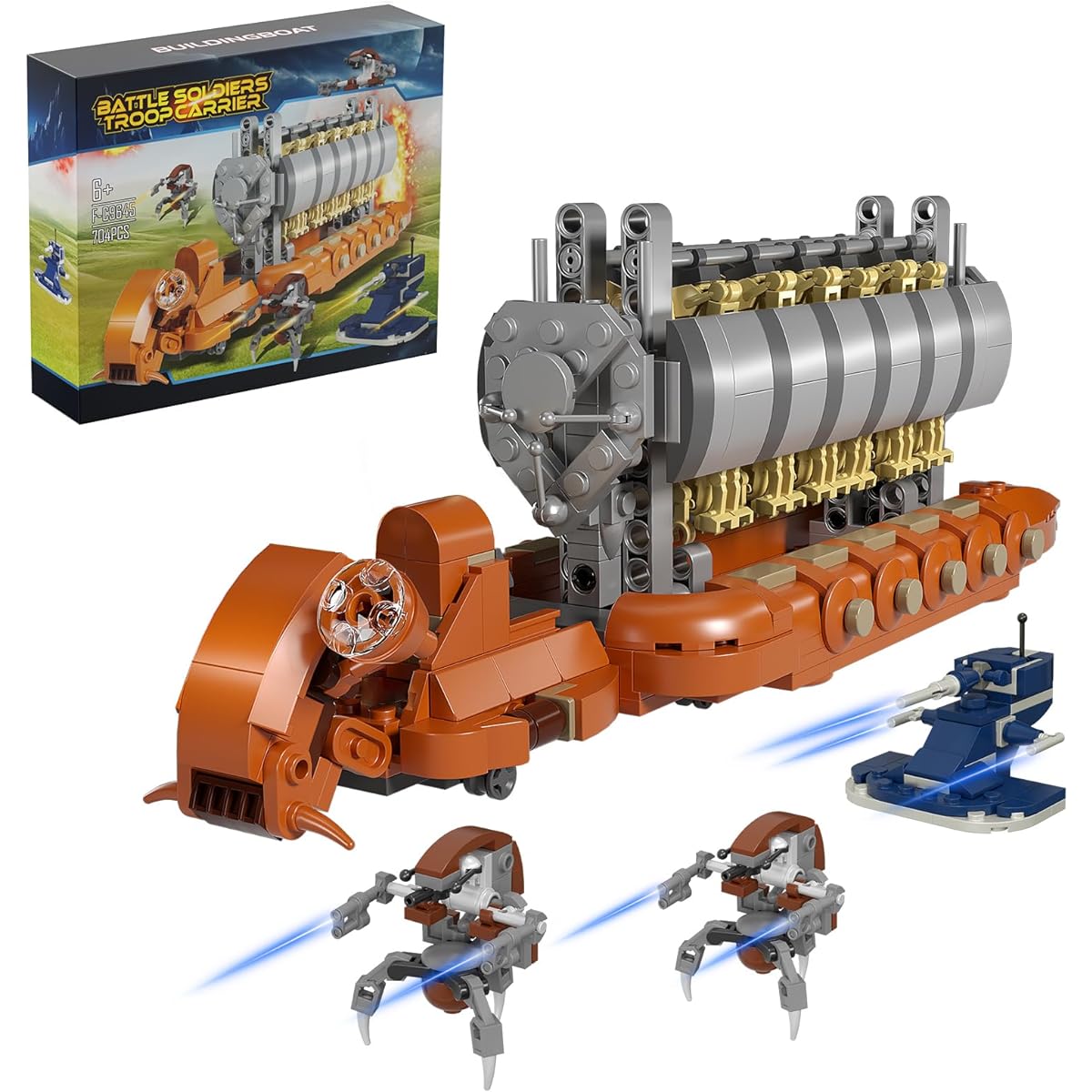 BuildingBoat Battle Soldiers Troop Carrier Platoon Attack Craft Building Set, Battle Army Action Figures, Great Building Toys for Ages 6+, Brown