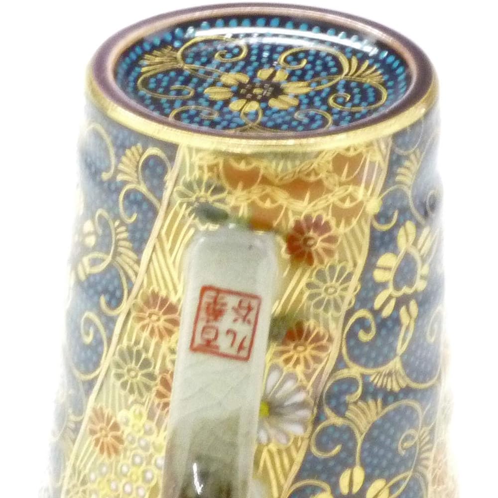 Kutani ware [Mug] Blue grains + gold flowers (masterpiece) [Back picture]