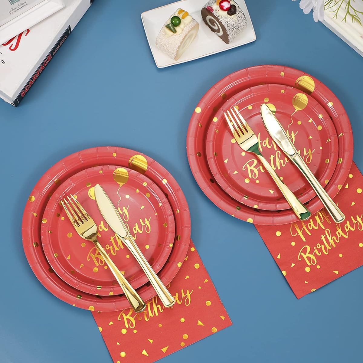 FEENRUI Red Birthday Decorations, Red Paper Plates and Napkins Party Supplies for Women Birthday Party Decorations Set for 25 People