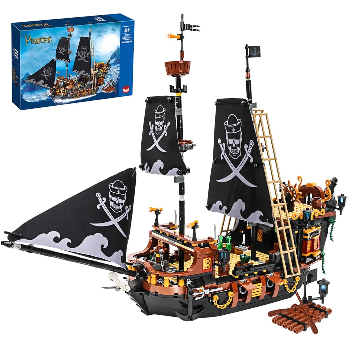 Seyaom Pirate Ship Toy Mini Building Blocks Set - Classic Boat and Caribbean Ship Construction Kit - Ideal Gift for Adults, Boys and Girls - 1328 Pieces - Not Compatible with Lego