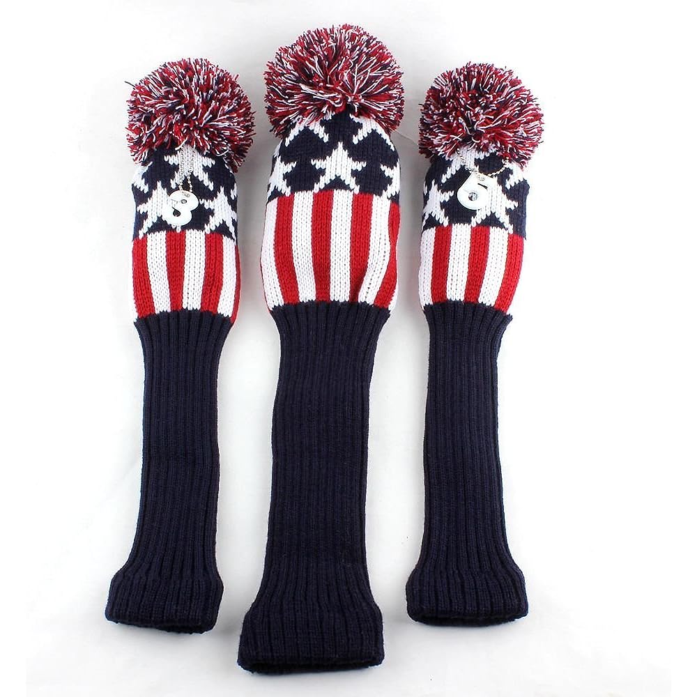 NEW Stars and Stripes Pattern USA Hand-knitted Golf Head Cover for 1#3#5# with Pendant Blue/Red