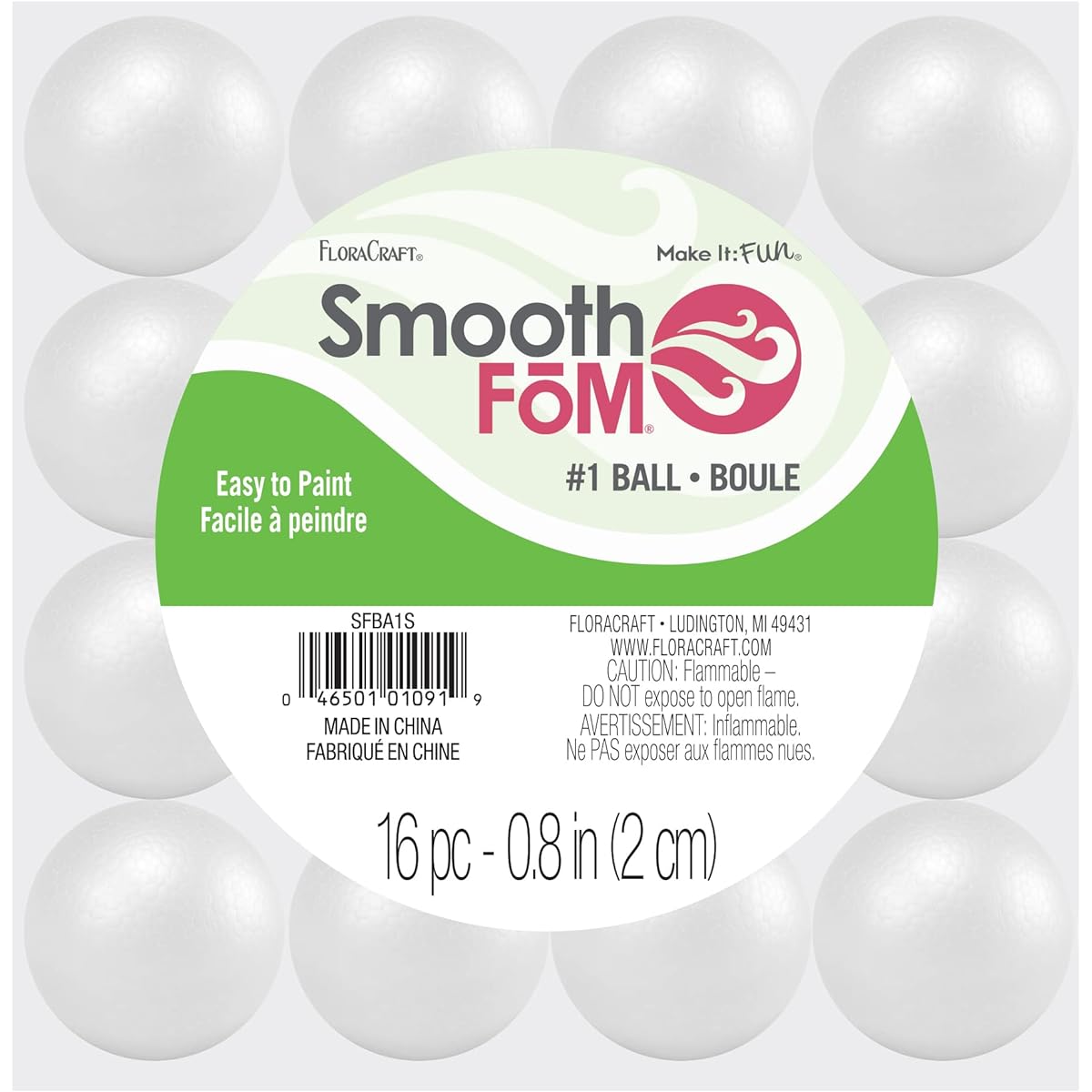 FloraCraft SmoothFōM 16 Balls, 0.8 Inch, White