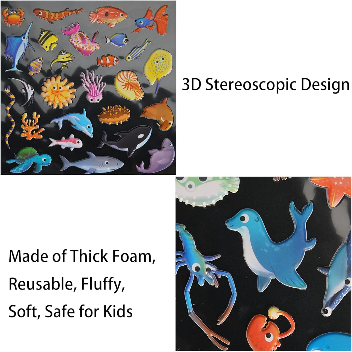 Fluffy Sticker Book for Toddlers 4 Sets 1-3 Fluffy Stickers Activity Book for Kids 2-4 Reusable Fluffy Stickers Vehicles Dinosaur Sea Animal Farm Stickers Boys Girls Window Stickers Birthday Gift