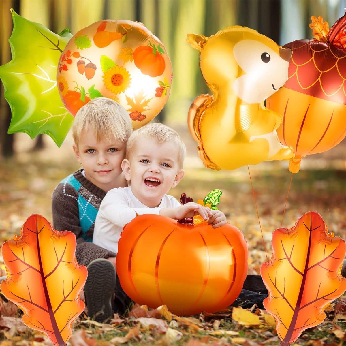 16 Pieces Autumn Balloons Thanksgiving Foil Balloons Pumpkin Maple Leaf Squirrel Pine Cone Mylar Balloon Party Decoration Supplies