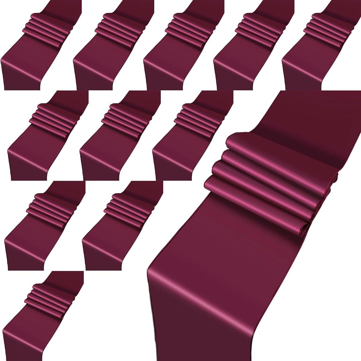 Kepairtia Satin Table Runners 12 Pack for Party Banquet Graduation Wedding Decorations - 12 x 108 Inch (Wine Red)