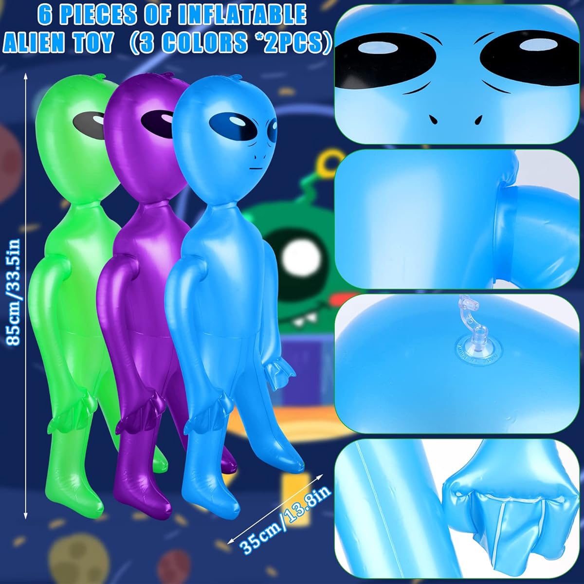 OBANGONG Inflatable Alien, 33.5" Jumbo Alien Inflatable Toys Green Alien Balloons for Alien Theme Party Birthday Halloween Party Decorations, Set of 6