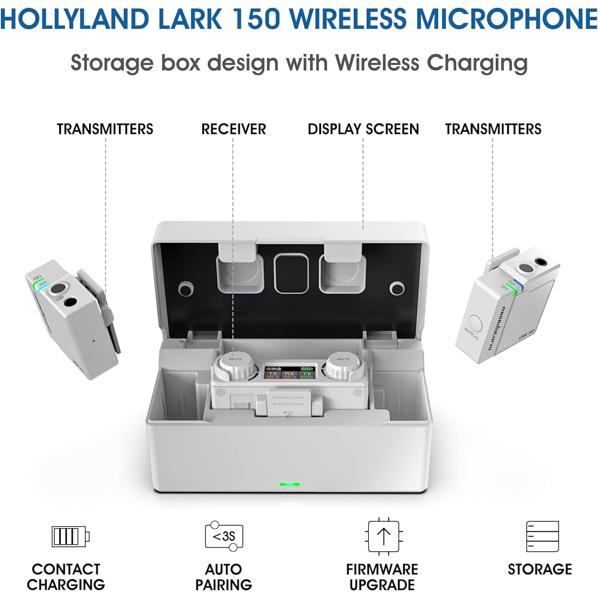 , External Smartphone Microphone, Lapel Microphone, Built-in/External Omnidirectional Microphone Included, Storage Charging Case Included, 100m Transmission Distance, 3S Automatic Pairing, Compatible with Smartphones/Cameras/PCs/Tablets/Recorders (White)