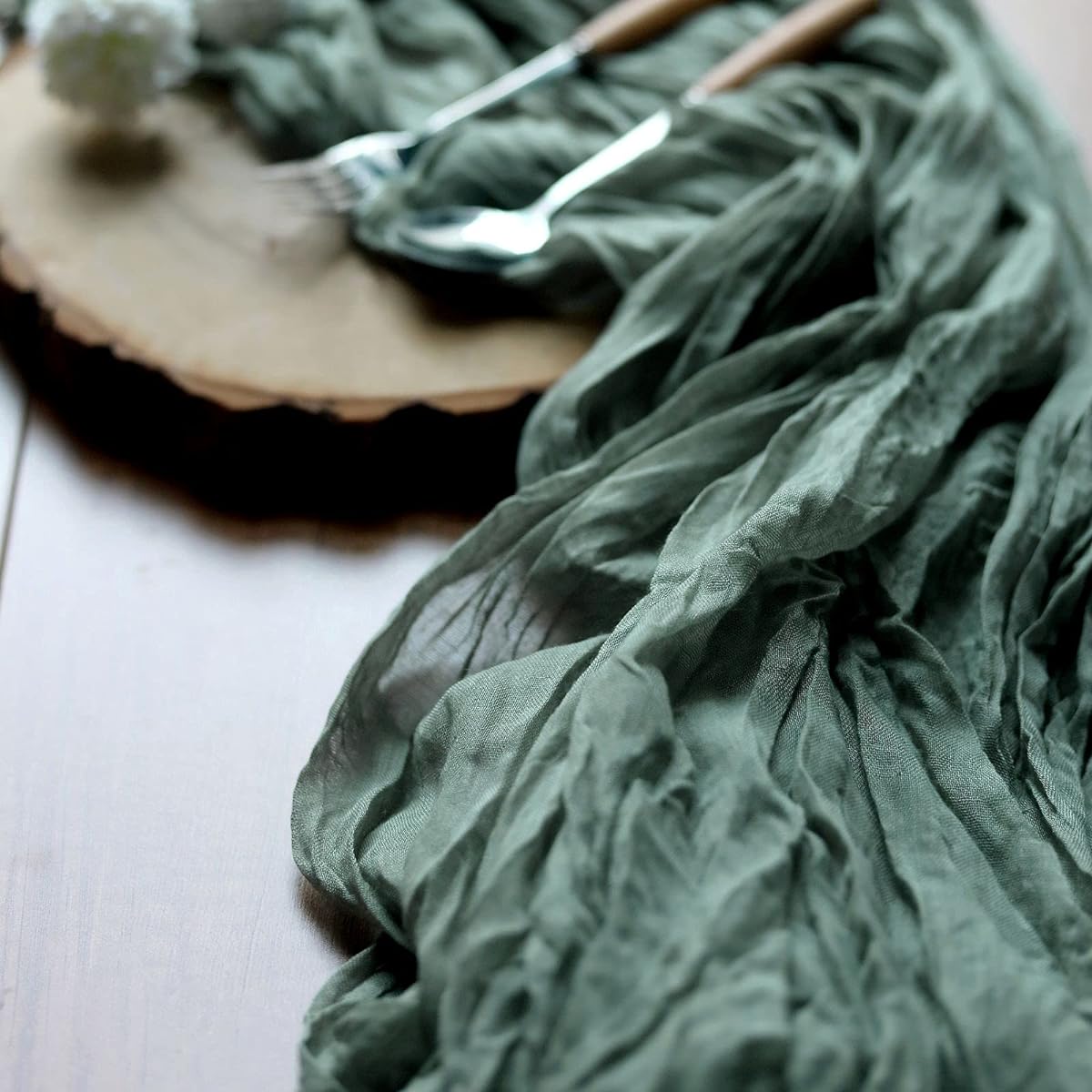 Pamela Leigh 10' Cheesecloth Table Runner Olive Green Semi-Sheer Gauze Runner for Wedding Drapes Bridal Shower Rustic Boho Summer Party Decorations