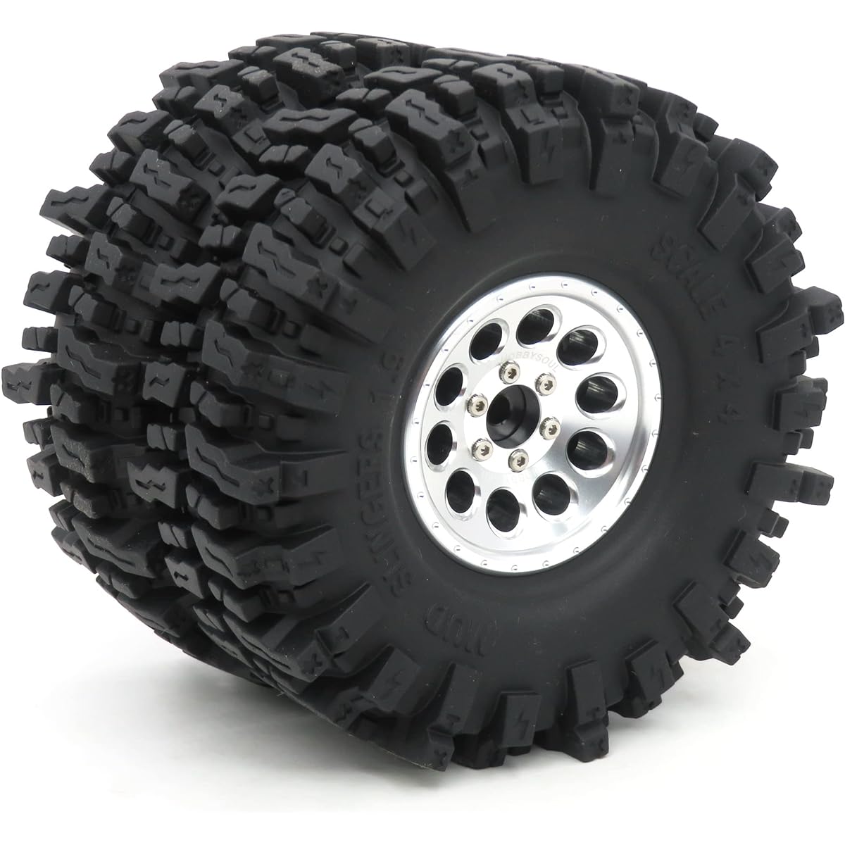 RC 1.9 Mud Slinger Tire Tire Height 120mm/4.72 inch Aluminum 1.9 Beadlock Wheel Silver Rim Hex 12mm for Traxxas TRX-4/RC4WD D90 D110 TF2/Tamiay CC01/Axial SCX10 Set of 4