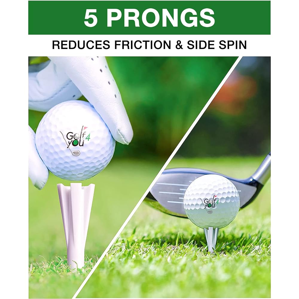Premium Plastic Golf Tees, 5 Prongs, Total Length 83 and 38mm 50 Units, Reduce Friction and Side Spin, Golf Accessories Low Friction Golf Tees 5 Prong