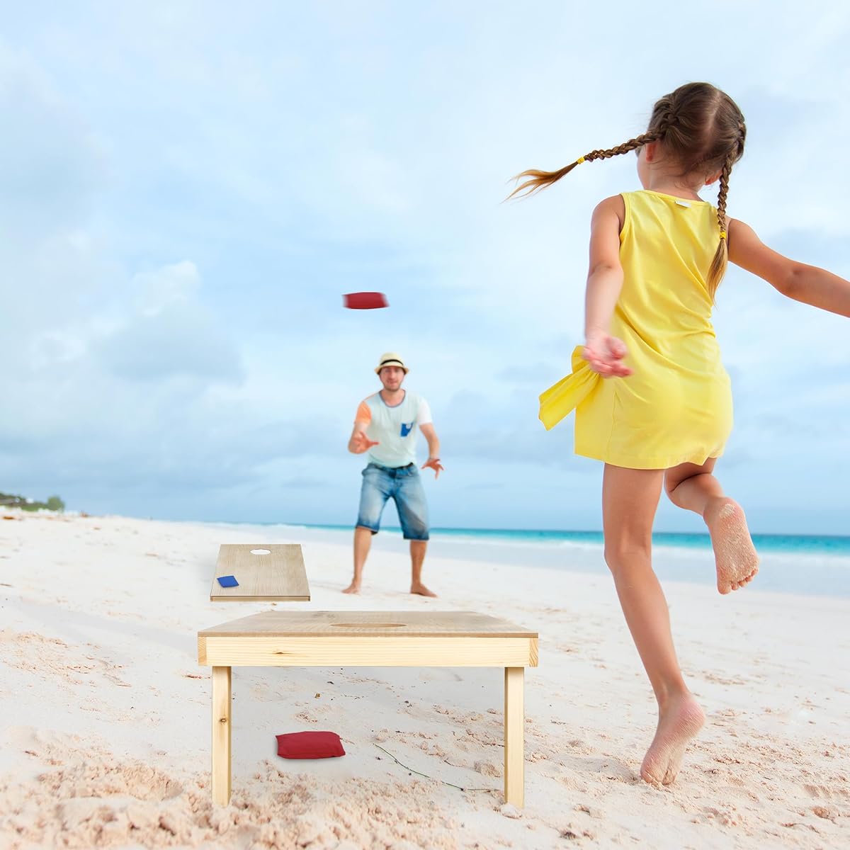 JupiterForce Portable Cornhole Game Set Wooden Cornhole Board 8 Bean Bags Toss Outdoor Garden Cornhole Game Set with Travel Carry Bag (4x2ft)