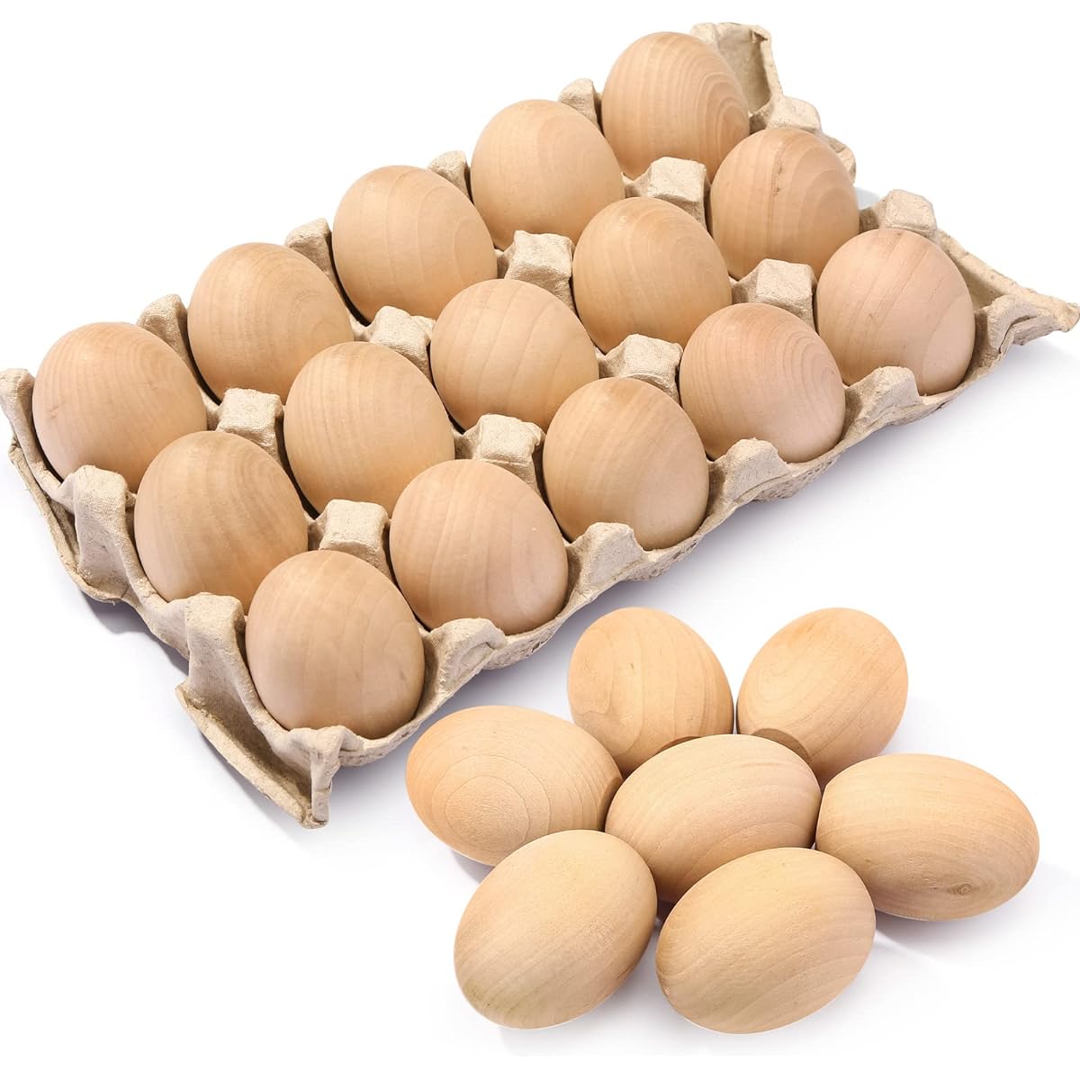 SallyFashion 15pcs Unfinished Wooden Easter Eggs Flat Bottom Fake Eggs for Crafts Easter Egg Ornaments for Kids DIY Games