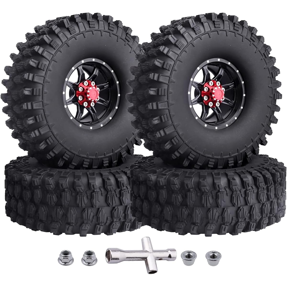 CrazyHobby RC 1.9 Tires and Beadlock Wheels 4pcs for Traxxas TRX4 Axial SCX10 II III RR10 Wraith 1/10 RC Crawler Car Truck