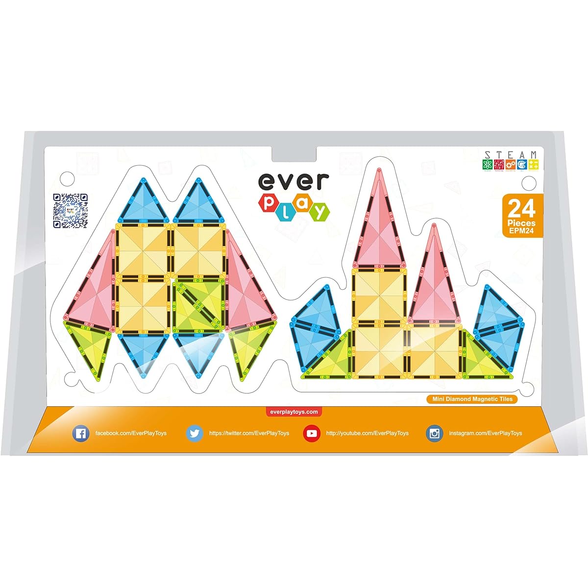 EverPlay Magnetic Tiles Building Blocks Toy Set - Travel Size Mini Diamond Series Magnetic Constructions Magnetized Connecting Blocks - Fun STEM Learning - Encourage Children's Brain Development - Ages 6+ EPM24