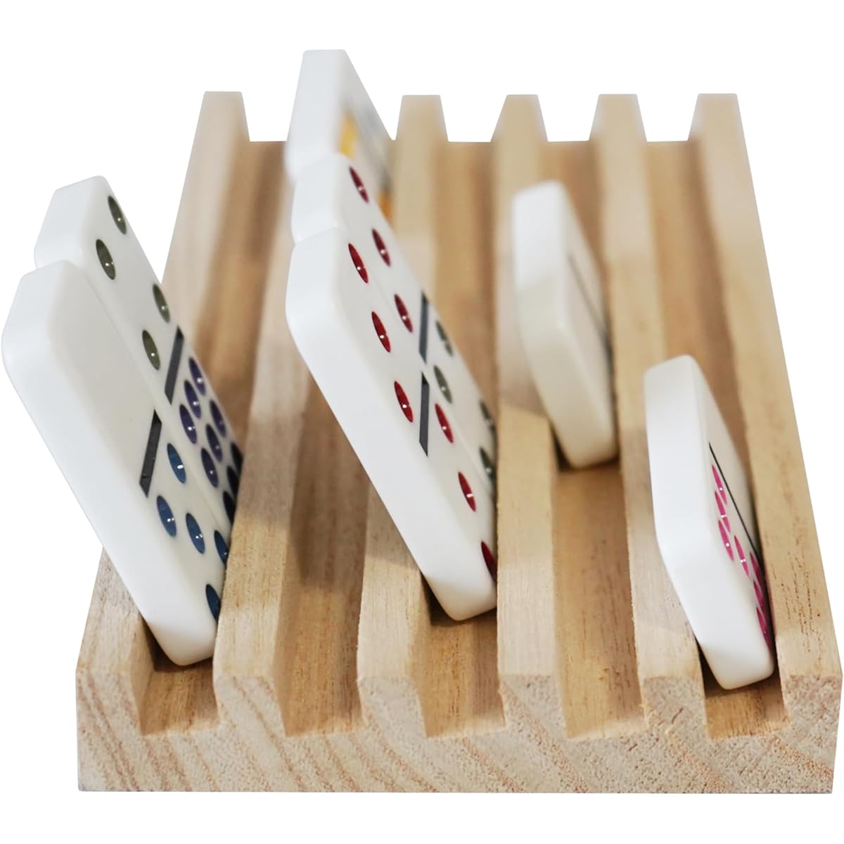 DNB Wooden Domino Rack - Set of 8 Domino Tile Trays, 5 Slots Per Tray - Domino Holder for Domino Games - Dominoes Not Included
