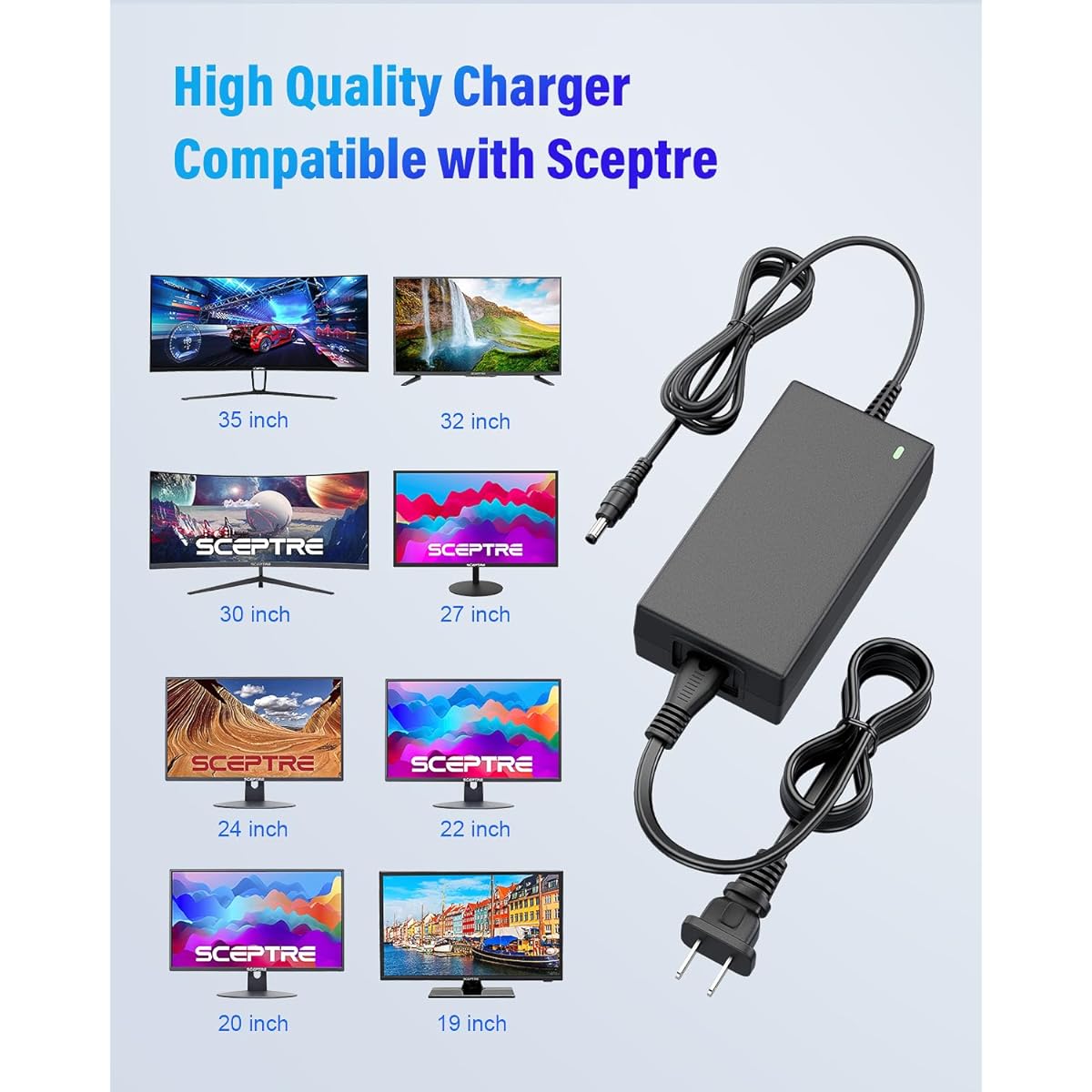 12V Power Cord Sceptre AOC for Dell Monitor Power Cable 12V 5A AC/DC Adapter Charger Scepter 19" 20" 22" 24" 25" 27" 30" 32" Series LED Supersonic Monitor Charger