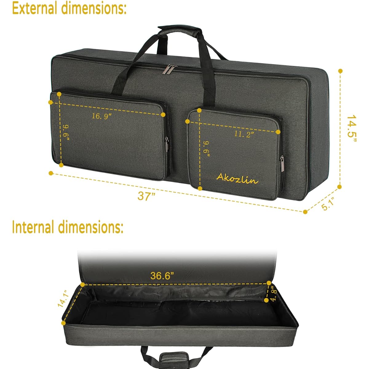 AKOZLIN 49 Key Keyboard Bag Portable Padded Keyboard Case 36.6" x 14.2" x 4.8" Electric Piano Keyboard Gig Bag Also Compatible with 54 Note Keyboard (Black)