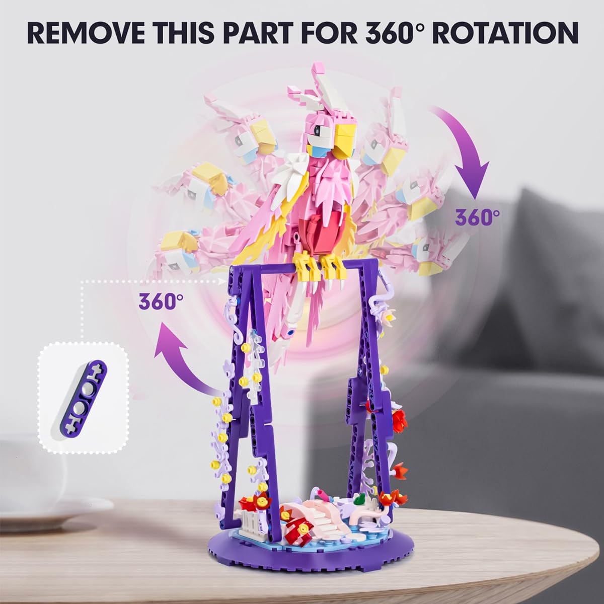 Vocrev Flower and Parrot 2-in-1 Building Set Compatible with Lego Sets for Adults Creative Birds Botanical Collection Set Rotatable 360° Decor for Home Office Boys Girls Ages 8+ 630 Pieces