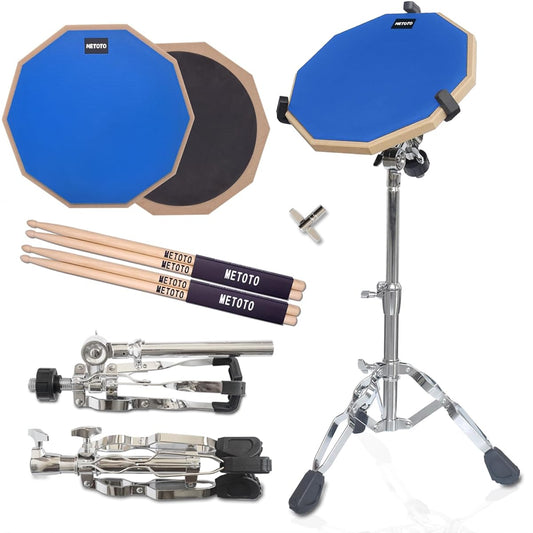 METOTO Snare Drum Practice Pad Kit with Stand, 12" Double-Sided Practice Drum Pad Set, Height Adjustable, 14.5-23"