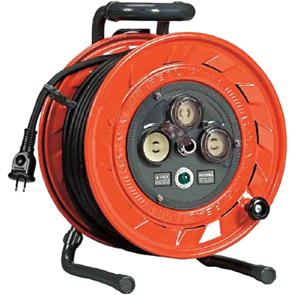 HATAYA Cord Reel for Indoor Use, 100V Type, Cord 20m, Thickness 2.0㎟, Standard Type, Built-in Temperature Sensor (Wire Melt Prevention Function), Non-removal Type, 3 Outlets, Outlet Dustproof Cap, Built-in Pilot Lamp, For Home Use, Factory Use, Construct