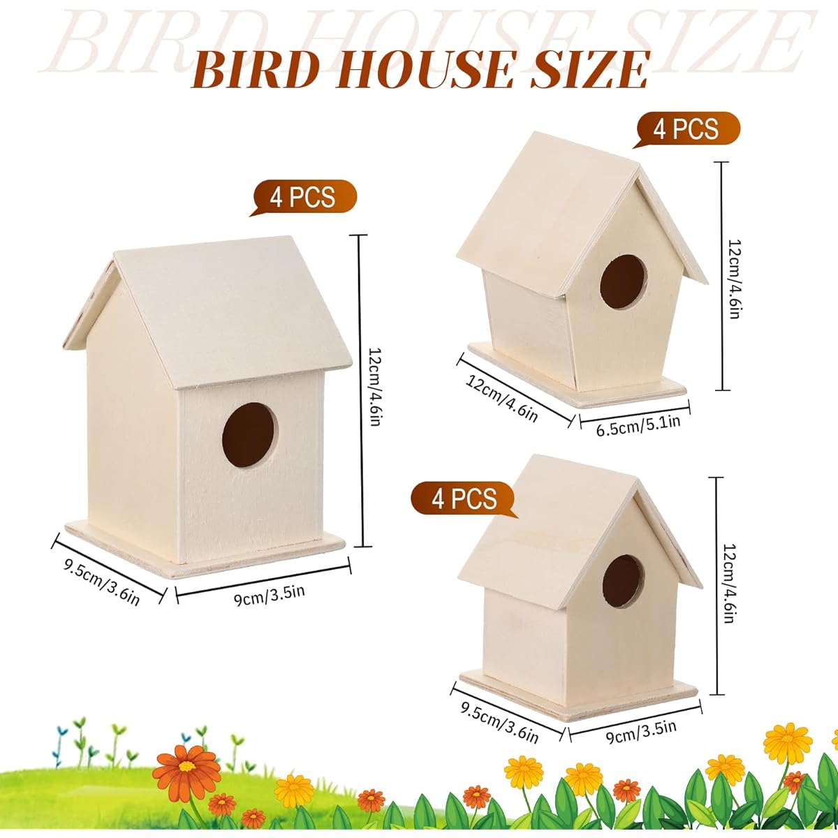 12 Pieces Wooden Birdhouse Craft Wooden Birdhouse Kit DIY Wooden Birdhouse Build & Paint Bird House Unfinished Bird House Wooden Art for Girls Boys Assemble and Paint 3 Sizes (12 Pieces)