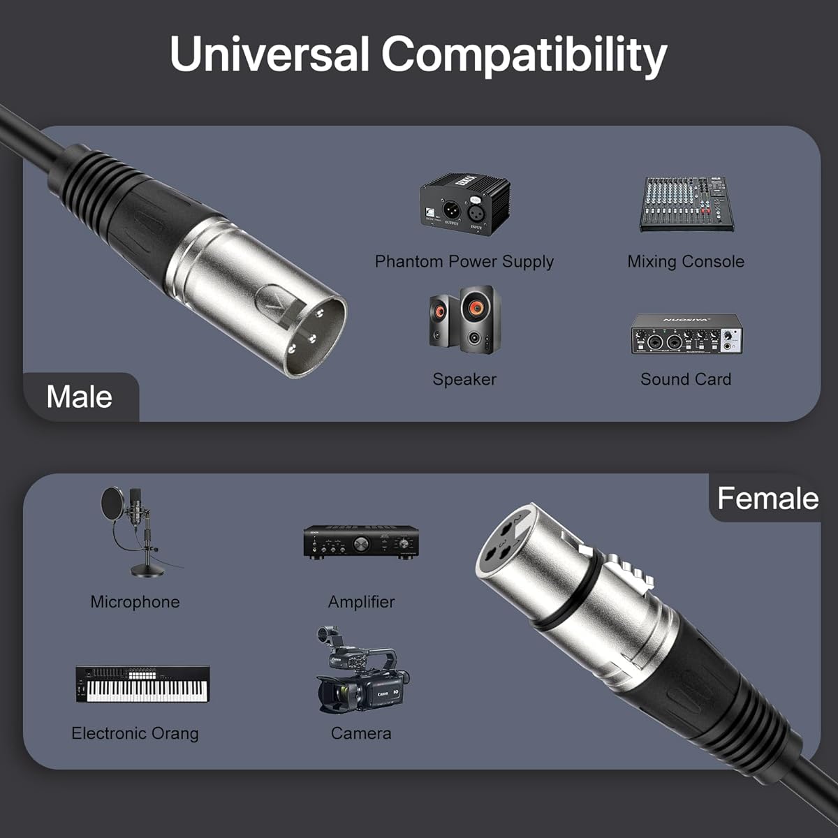 NUOSIYA XLR Cable 25ft 6 Pack XLR Male to Female 3 Pin Balanced Microphone Cable