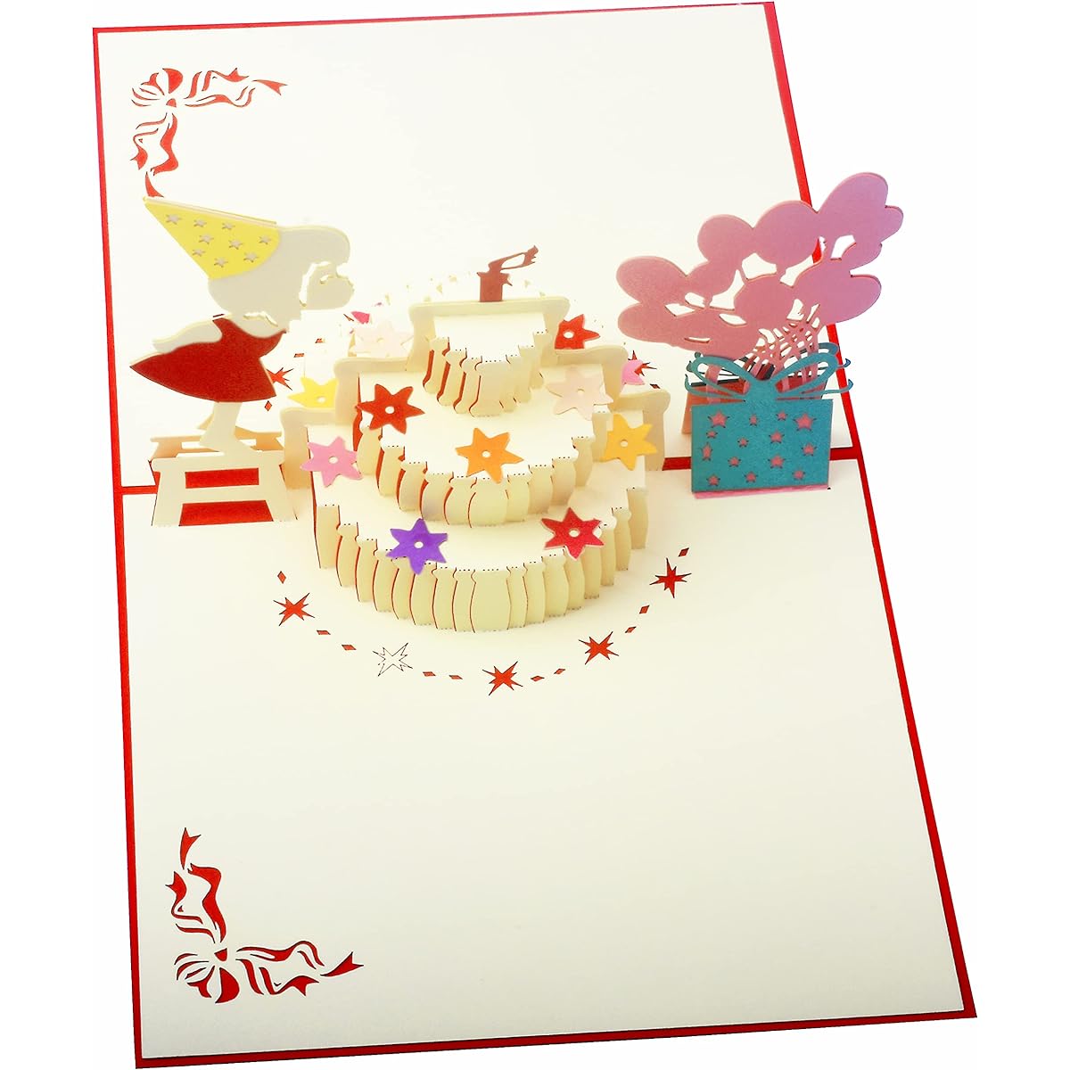 3D Birthday Card Lovely Girl Birthday Cake Pop Up Card Surprise Gift for Kids/Daughter/Granddaughter Unique Handmade Gift with Envelope & Message Note for Friends/Lover/Family 5" x 7"