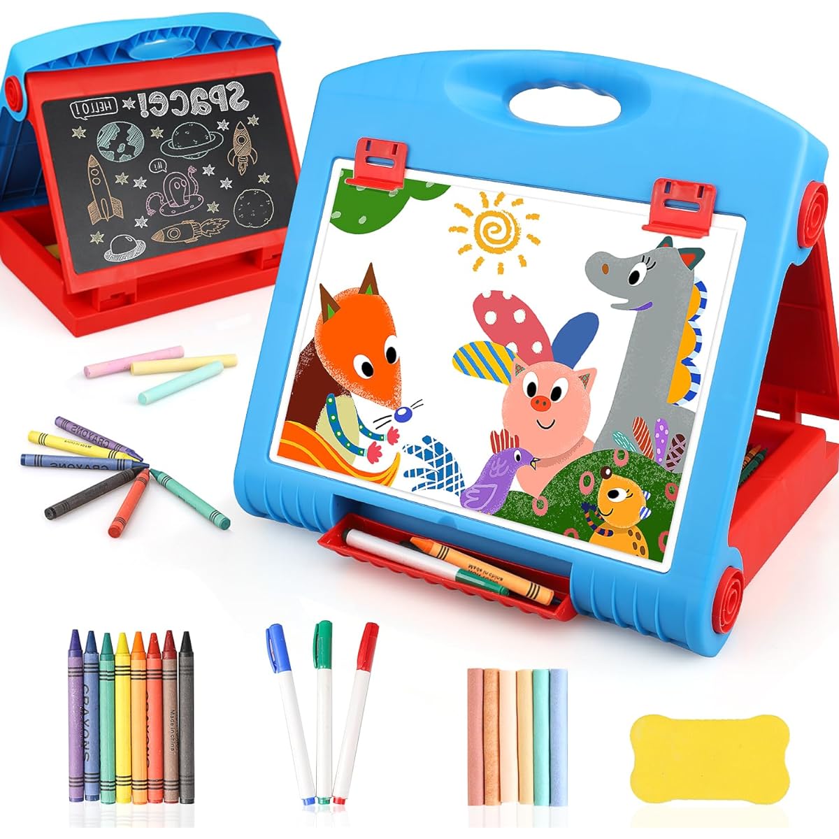 STEAM Life Tabletop Easel for Toddlers - Chalkboard Whiteboard - Whiteboard - Dry Erase Board - Portable Desktop Easel Art Set for Toddlers Kids 3 4 5 6 7