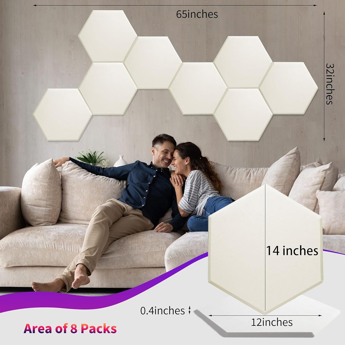 Mollywell High Density Hexagonal Acoustic Panels Soundproofing Foam Wall Panels Milky 8 Pack Milky White