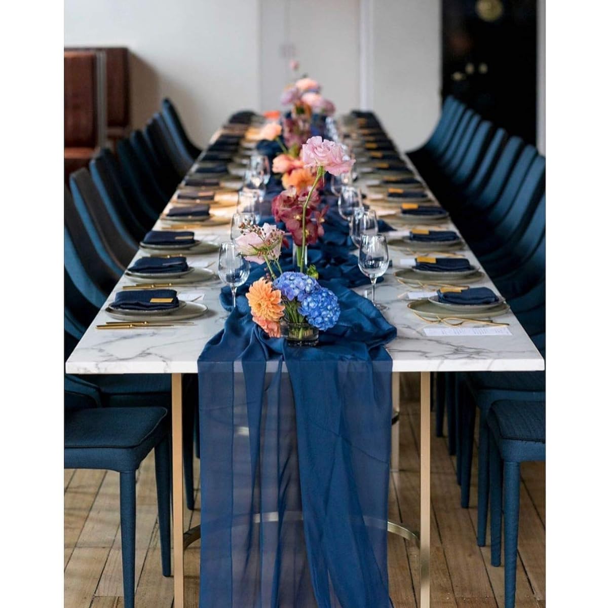 Navy Table Runner Chiffon Table Runner 10 Pieces Wedding Table Centerpiece 27x120 Inch Elegant Table Runner Romantic Decoration