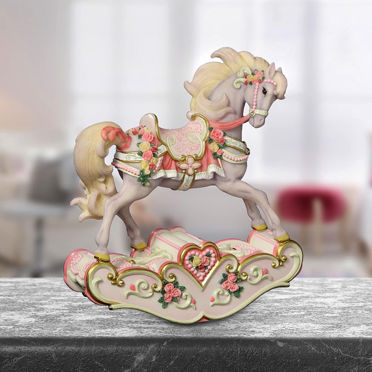The San Francisco Music Box Company Hearts and Roses Musical Rocking Horse