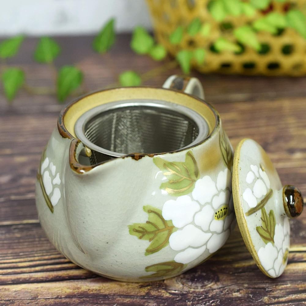 Teapot Stylish Kutani ware Teapot Pot White Peony Pottery Japanese tableware Made in Japan Comes with tea strainer net