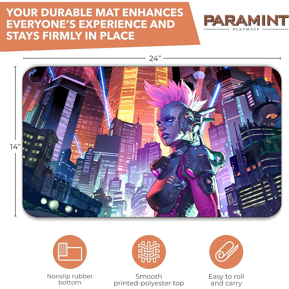 Paramint Cyberpunk (Stitched) - MTG Playmat by Clint Cearley - Compatible for Magic the Gathering Playmat - Play MTG, YuGiOh, Pokemon, TCG - Original Play Mat Art Designs & Accessories