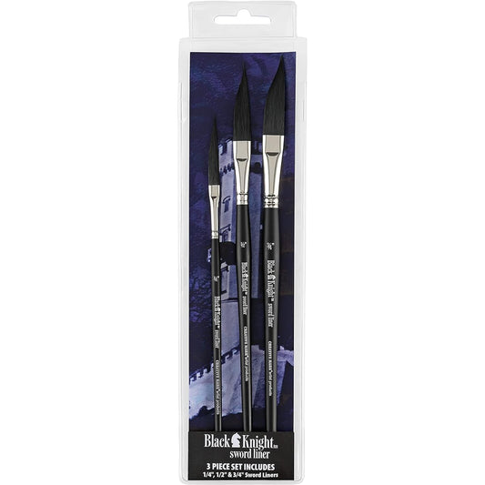 Creative Mark Black Knight Artist Liner Brushes, Synthetic Short Handle Watercolor Paint Brushes, Set of 3